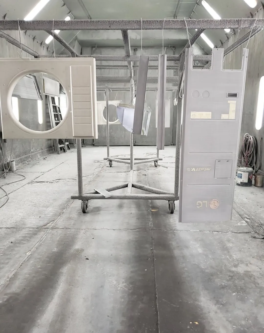 AC unit during surface prep before coating application.